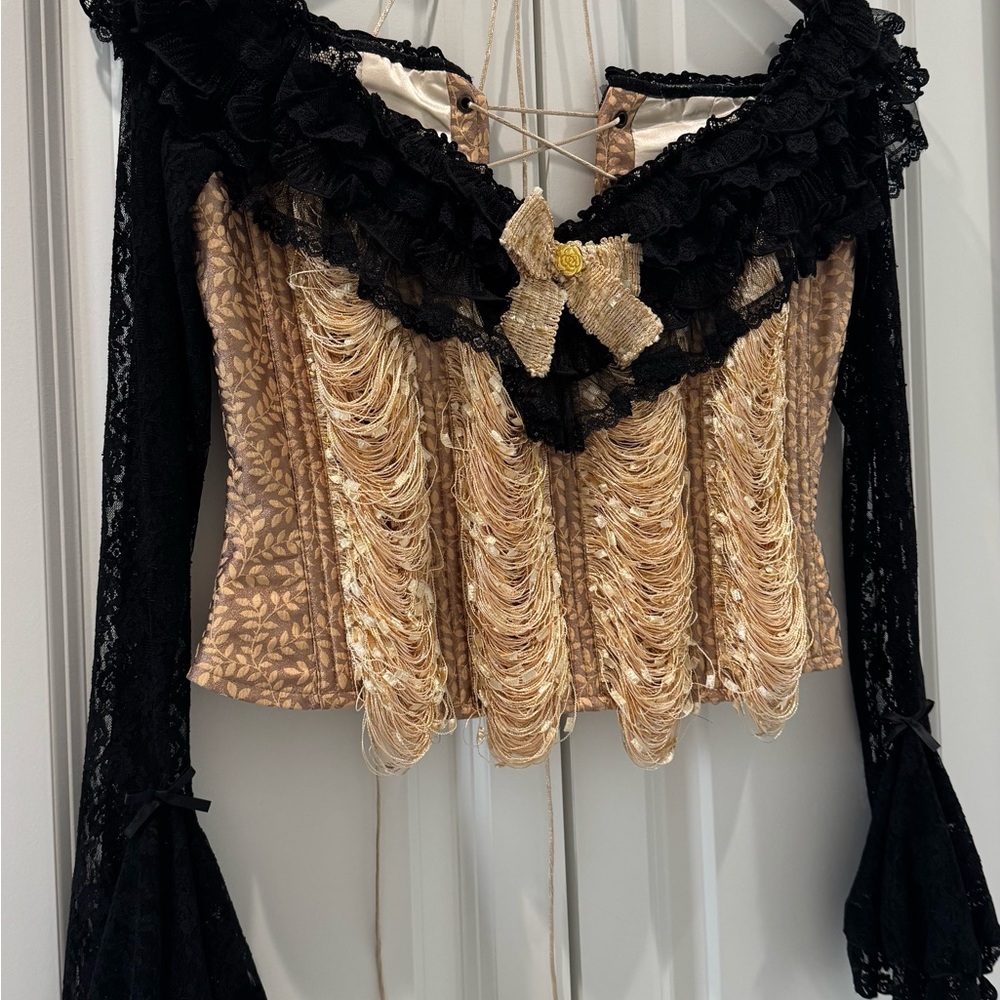 Elegant Black and Tan Lace Top